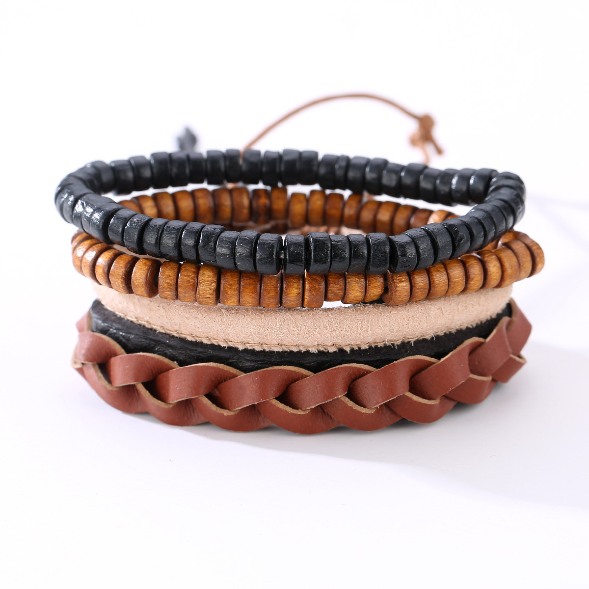 欧美爆款复古牛皮手工编织手链 皮质多层手绳 男士手链可调节042