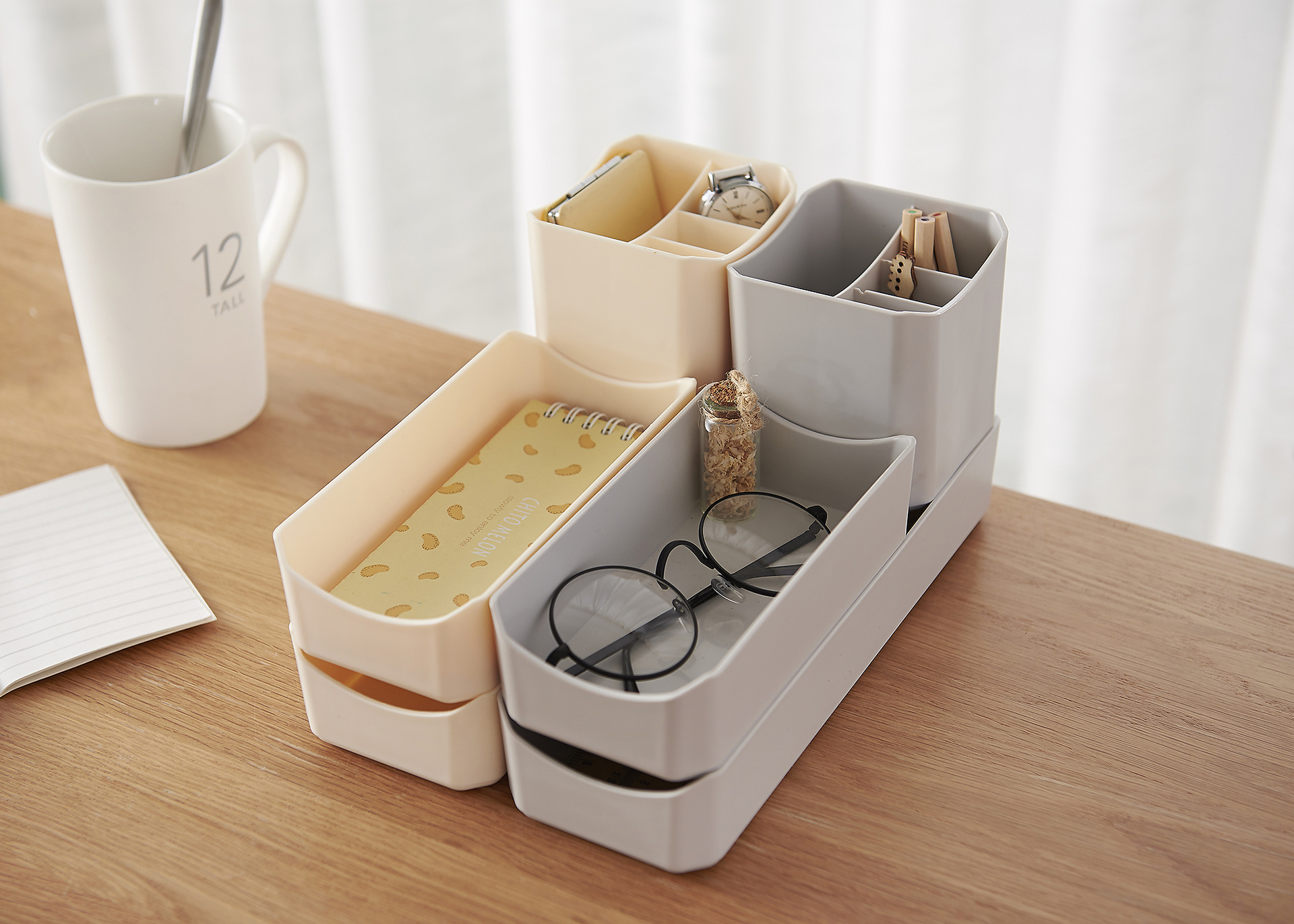 陌么生活新品组合塑料日系简约多功能杂物桌面收纳盒 化妆品收纳