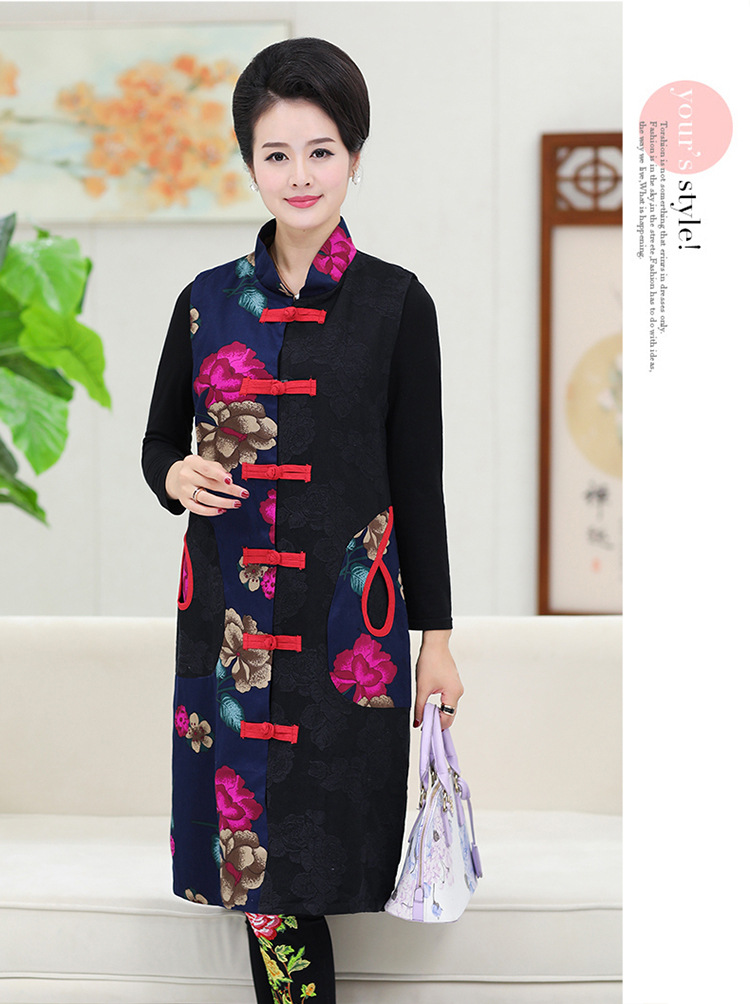 2017中老年女装春秋新款唐装中长款背心妈妈装名族风绣花马甲批发