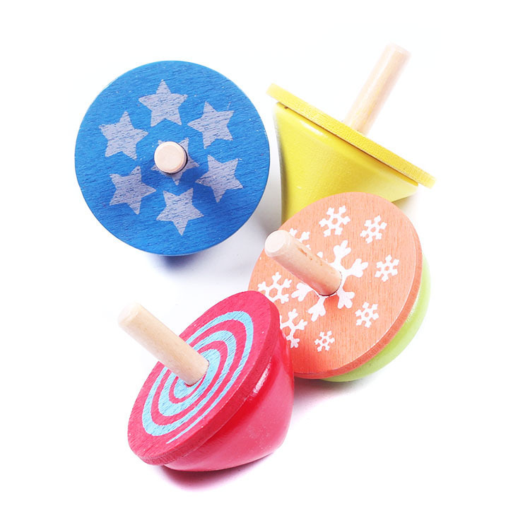 厂家直销木制五彩旋转陀螺套装组合儿童认知益智彩色陀螺玩具