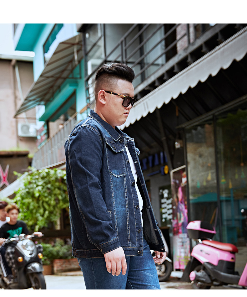 秋冬肥佬大码男装牛仔夹克加肥加大牛仔外套男潮胖衫宽松胖子上衣