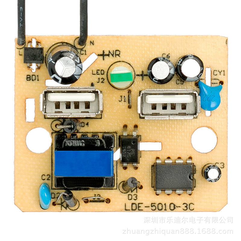 厂家直销5v1a手机充电器线路板 双口usb排插座电路板带指示灯