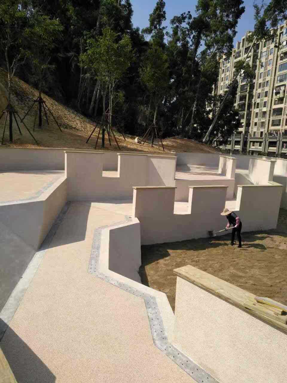 厦门米黄色水洗石景墙施工,水刷石,抿石,景观彩色水洗石施工