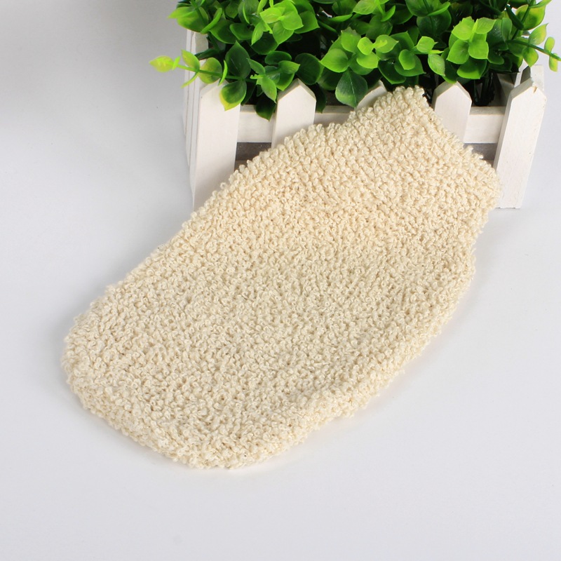 生产厂家双色点麻手套条纹苎麻搓澡沐浴手套洗澡按摩手套搓澡巾