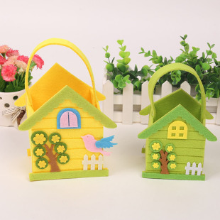 房子无纺布装饰品提袋 圣诞节复活节创意新品 无纺布工艺品提篮