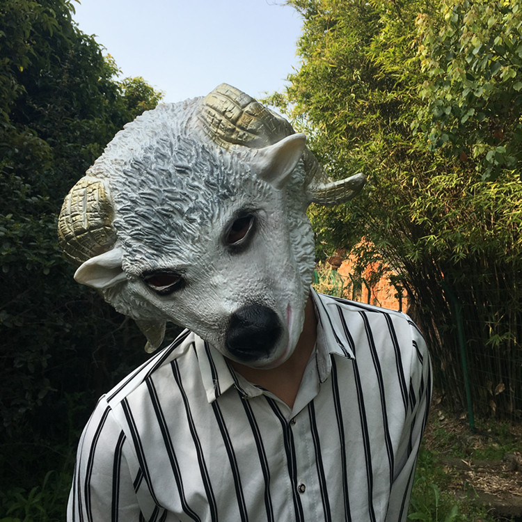 搪胶羊面具舞会 万圣节v面具舞会 cos动物萌 模特头套 晚会表演cf