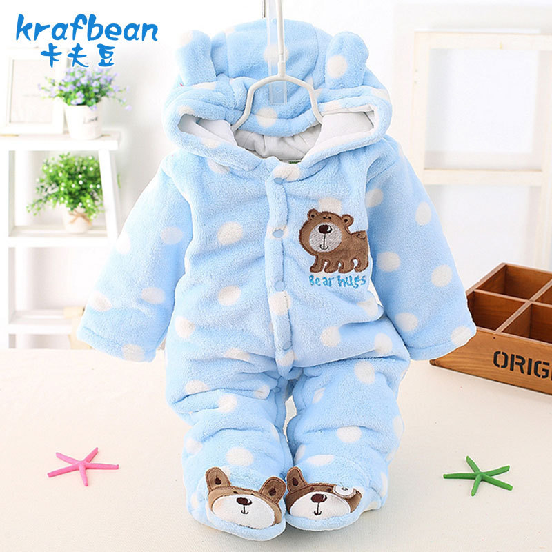 Factory Supply Hooded Romper Thickened Cartoon Baby's Romper Baby Jumpsuit Outwear Autumn and Winter Thickening