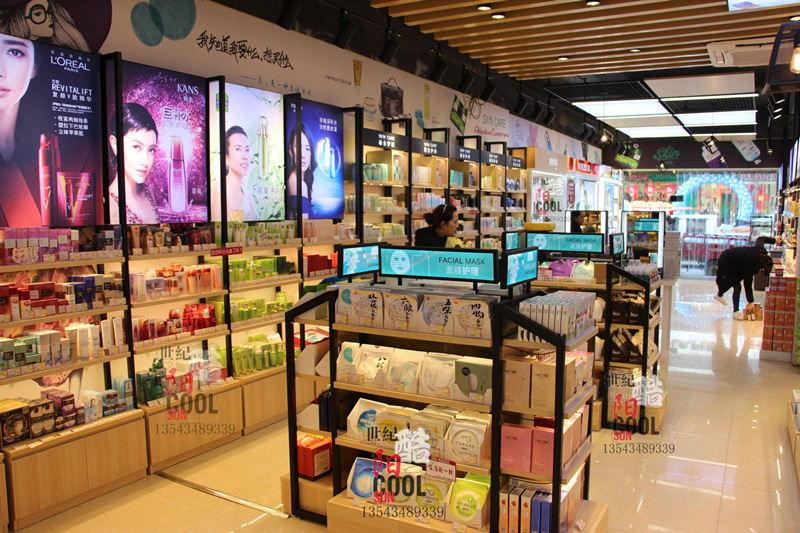 钢木化妆品柜子展示柜货架美妆店护肤品美容产品展柜陈列柜台货柜