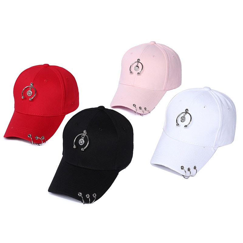 Spring New Iron Hoop Smiley Baseball Cap Curved Brim Peaked Cap Fashion Student Men and Women Couple Hat Wholesale