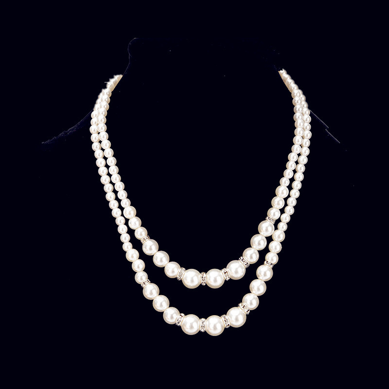 European and American Fashion Simple Imitation Pearl Diamond Women's Necklace Bridal Multi-Layer Clavicle Chain Necklace