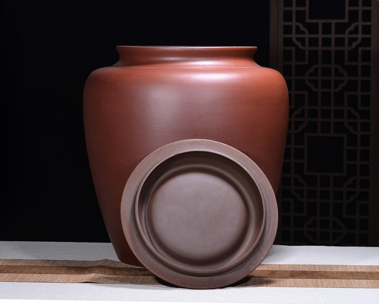 特大号紫砂茶叶缸宜兴手工茶叶罐普洱密封茶桶素面纯色大码陶罐