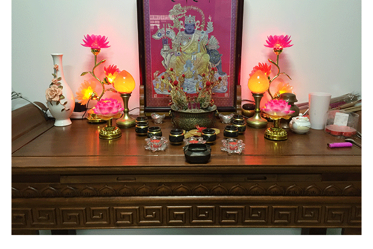 佛教用品批发七彩莲花灯led佛前供灯插卡念佛机播经机佛教莲花灯