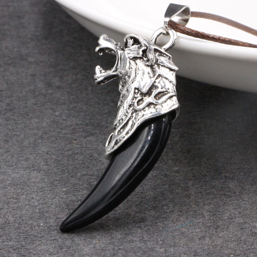 保平安饰品 吴京同款大号狼牙吊坠狼图腾个性钛钢男士项链
