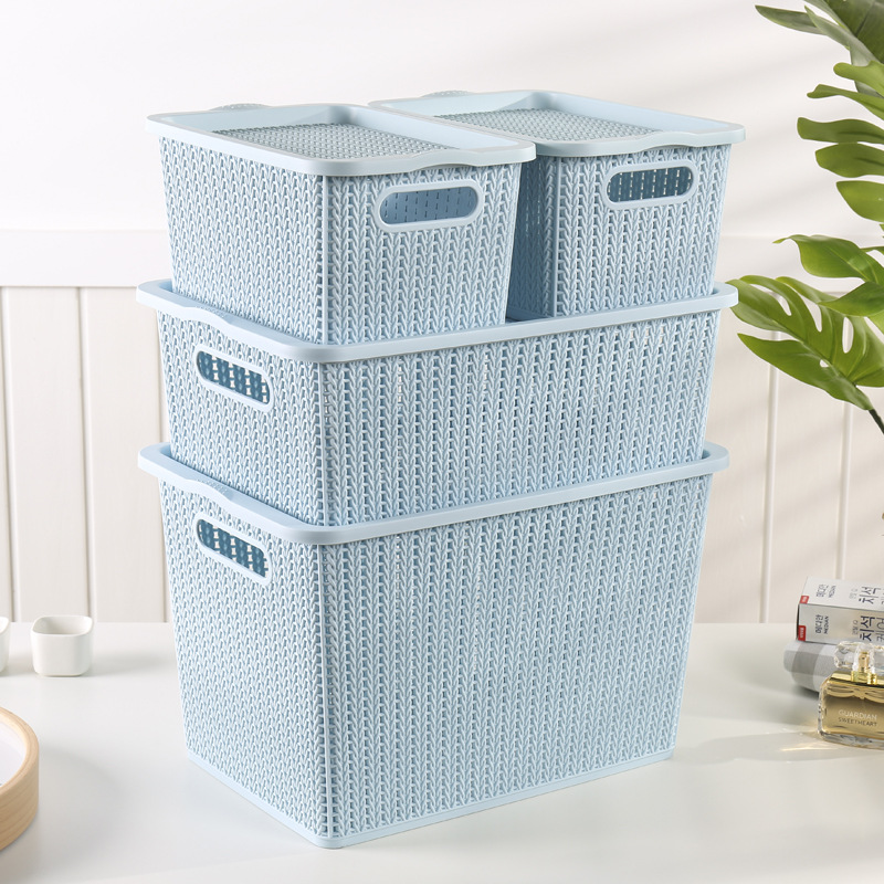 W15 Japanese-Style Rattan-like Storage Basket Plastic Fruit with Lid Storage Basket Sundries Toy Storage Box Storage Box