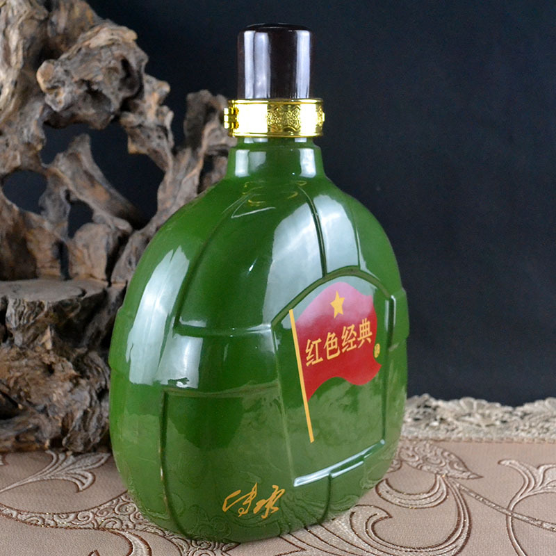 5斤军绿色酒壶型景德镇高温陶瓷酒瓶扁平装白酒黄酒订做小酒坛子