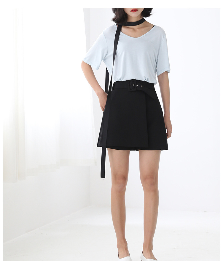 2017夏季新款女装裤装女式纯色高腰短裤裤裙(配有腰带)7a025