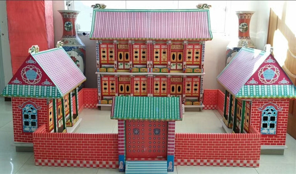 殡葬用品 批发纸活纸扎 新款2层聚仙楼 楼房汽车别墅