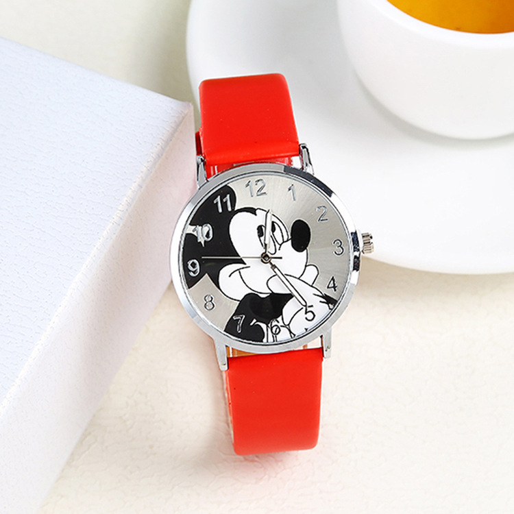 Factory Wholesale Kids Cute Mickey Cartoon Children Watch Hot Selling Mickey Mouse Pu Belt Student Quartz Watch