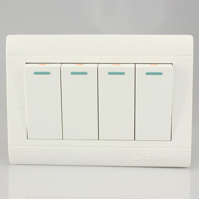 粤奇胜电气超薄明装四位单控开关 墙壁开关面板四位开关