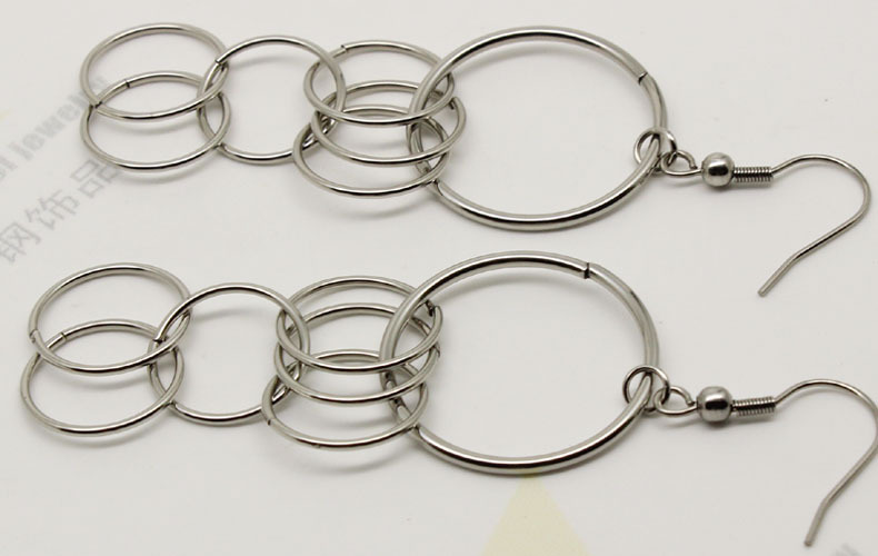 批发2017新款不锈钢七连环线圈流苏耳环网络热卖鱼钩耳钉厂价直销