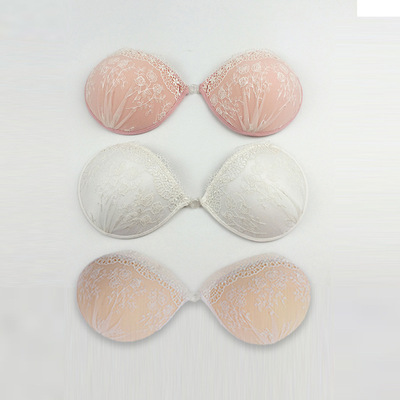 隐形文胸蕾丝加厚聚拢显大 婚纱礼服隐形内衣白色刺绣无肩带胸贴