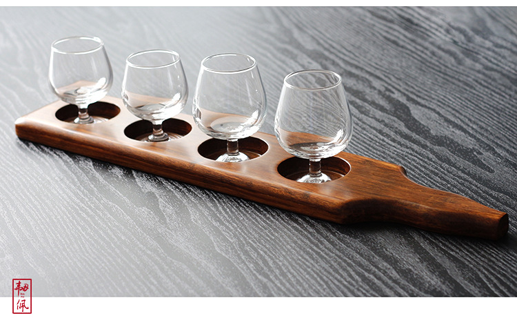 精酿啤酒试饮杯实木杯托 小容量4连品尝酒杯托盘可加工定制logo
