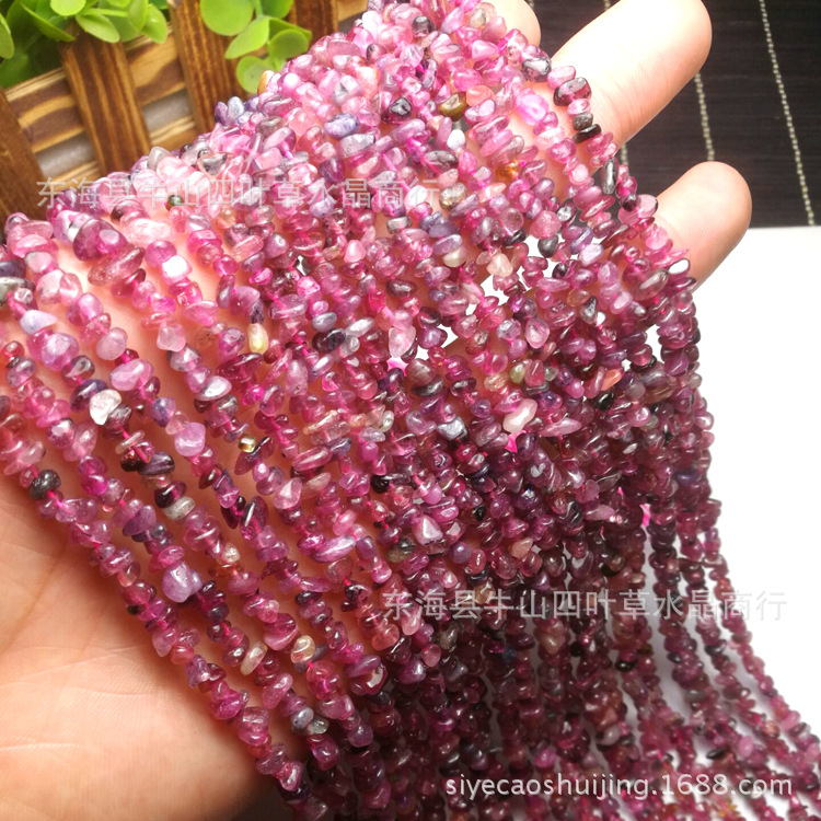 diy红碧玺碎石串红色电气石碎料散珠长链半成品35毫米