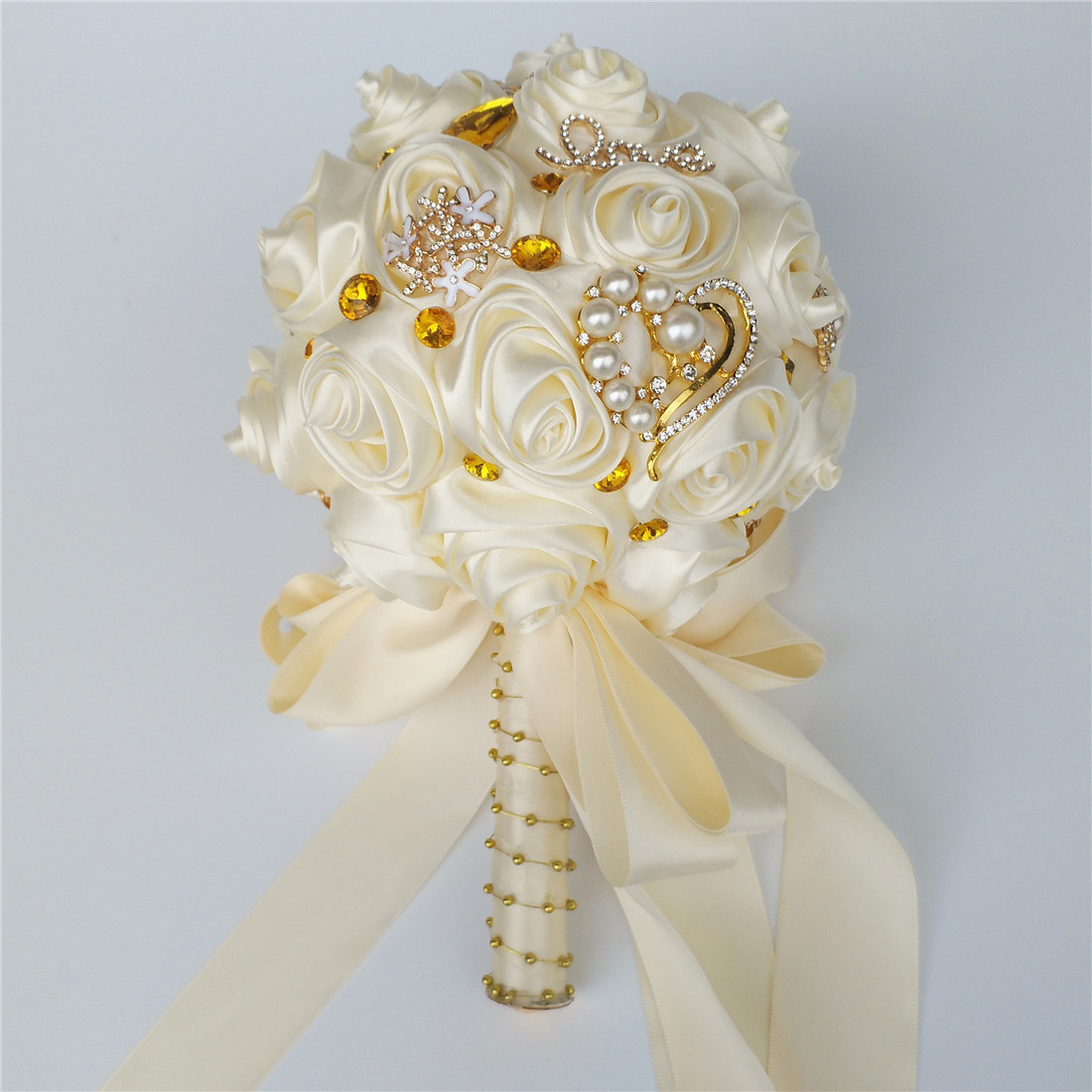 现货缎带新娘手捧花新款圆球伴娘捧花绣球17厘米aw0168