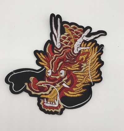 新款对虎对龙龙头刺绣布贴高档立体刺绣章手工diy修补贴有背胶