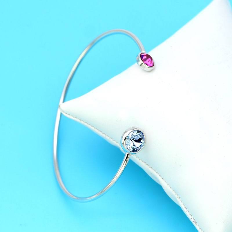 欧美简约个性时尚银色开口手镯 简约天然锆石手环女士 新款手饰