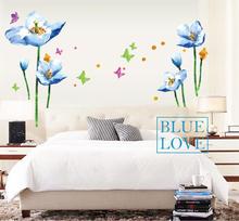 新款蓝色花墙贴 卧室客厅背景创意防水可移除装饰贴纸AY9191