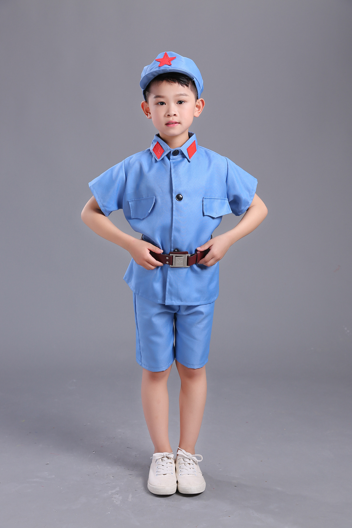 成人儿童小红军服演出服八路军装红卫兵服装抗战解放帽表演服男女