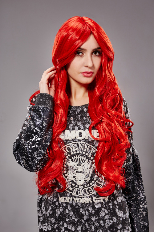 ws2550 动漫cosplay红色假发 长卷发 高温丝 现货批发