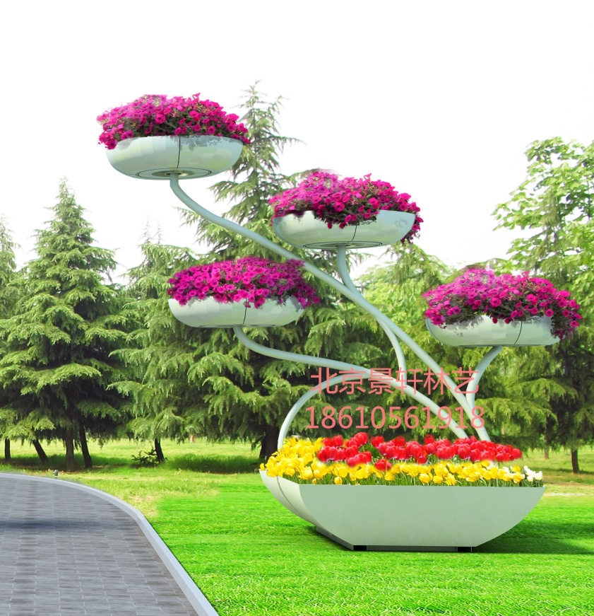 舞者-铁艺花架 多层 树脂花盆 广场社区景点点缀