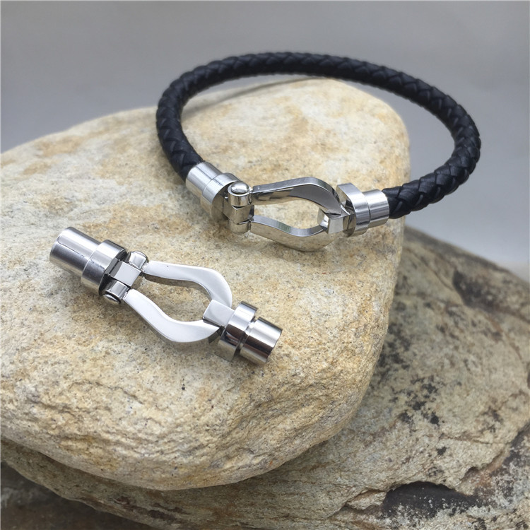 马蹄扣手镯 钛钢丝绳手环 皮绳手链扣