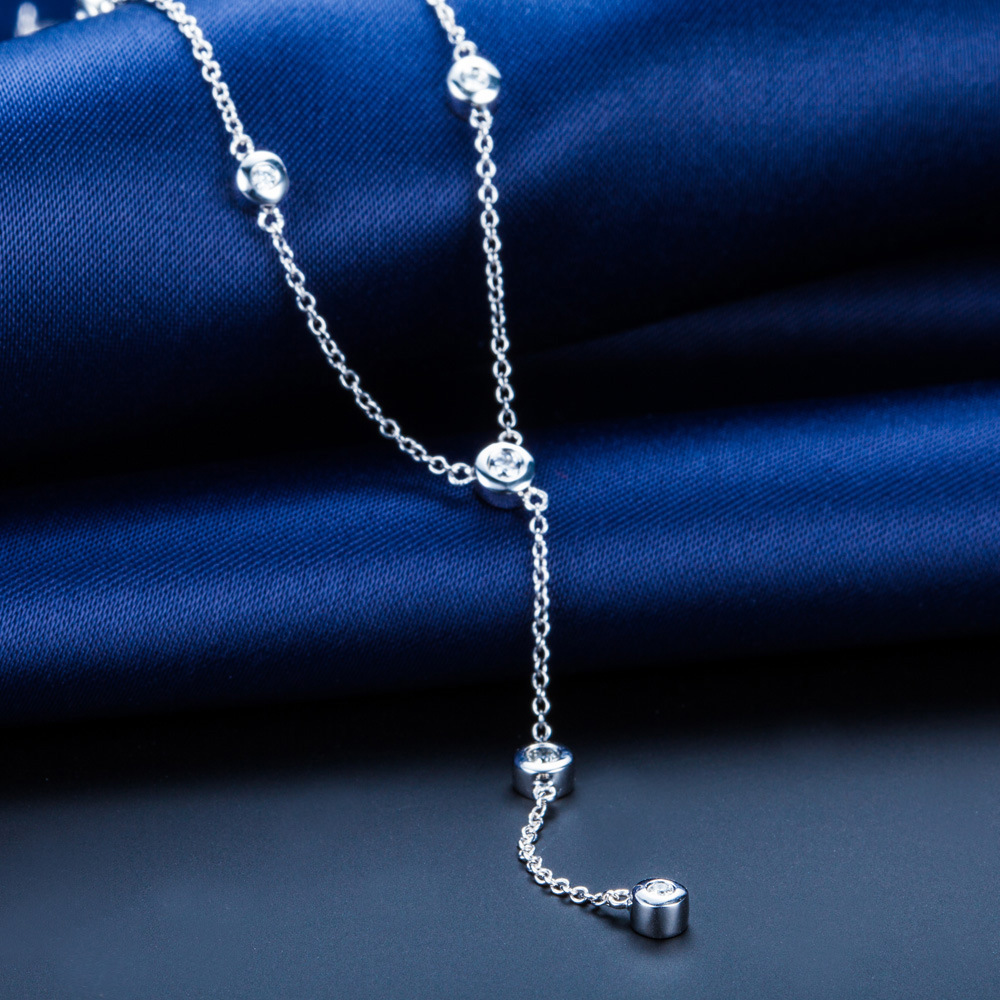 流苏s925纯银项链流星闪耀钻石锁骨链牌吊坠女 晚会礼服配饰