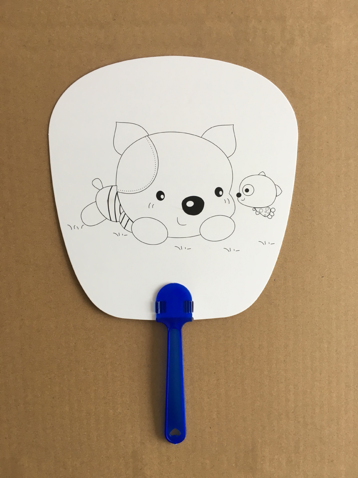 diy空白纸扇子 卡通彩绘填色涂色绘画画团扇白卡纸线条扇定做定制