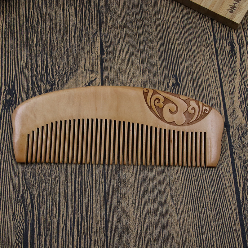 厂家直销木梳无把宽齿双面实木雕刻花纹木工艺品定制批发