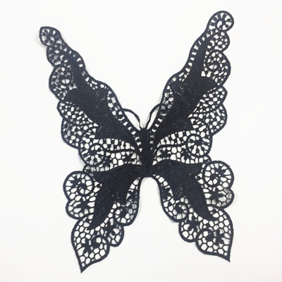 diy服装花边辅料/黑色蕾丝涤纶花边/假领子/水溶刺绣花边/大蝴蝶