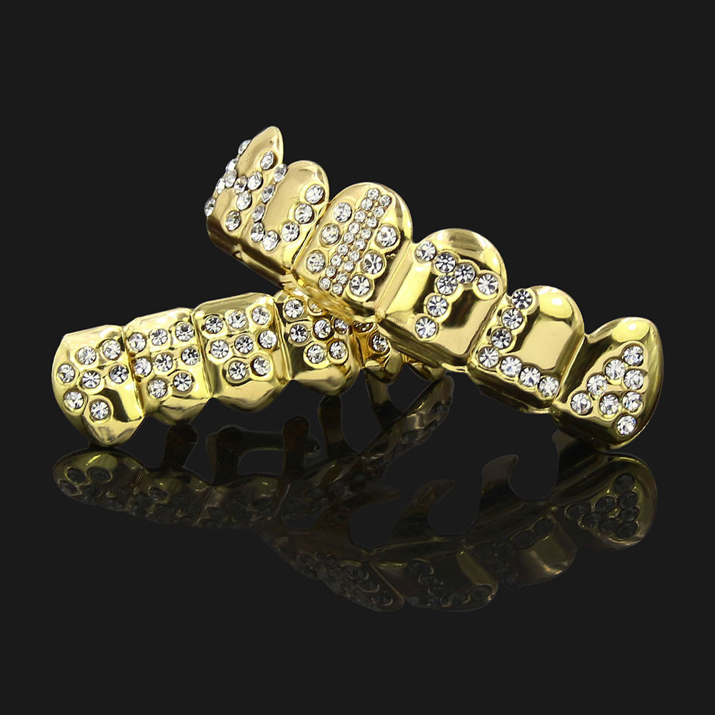 新款欧美镶钻真金电镀英文字母嘻哈金牙套饰品