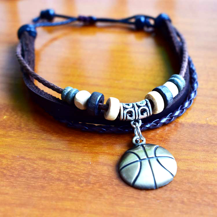 动漫周边 黑子的篮球真皮手链 学生个性合金篮球吊坠手链手镯批发