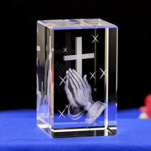 十字祝福俾水晶内雕工艺品双手十字摆件教会纪念礼品