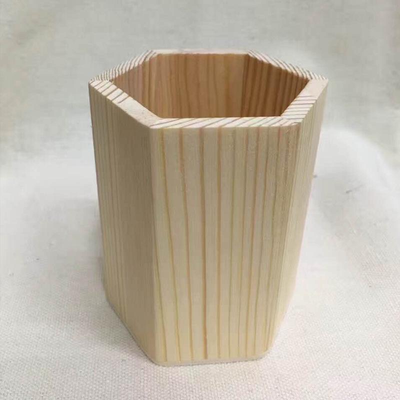 儿童创意手工制作diy 木制六角笔筒白胚雪花珍珠泥粘土益智玩具