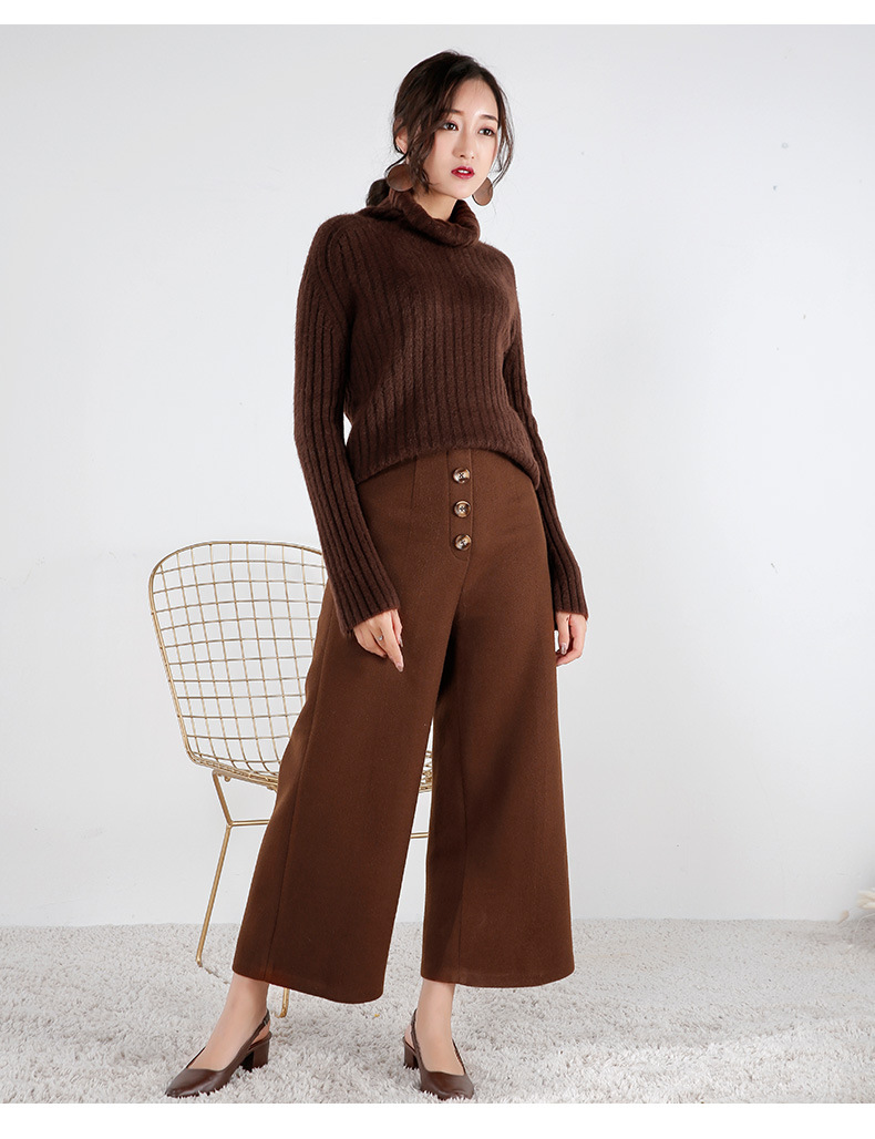 60元不退不换毛呢阔腿裤女2017秋冬季韩版新款纯色加厚高腰显瘦直