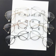 新款文艺复古眼镜框男款韩版圆形近视眼镜架女潮金属珍珠脚平光镜
