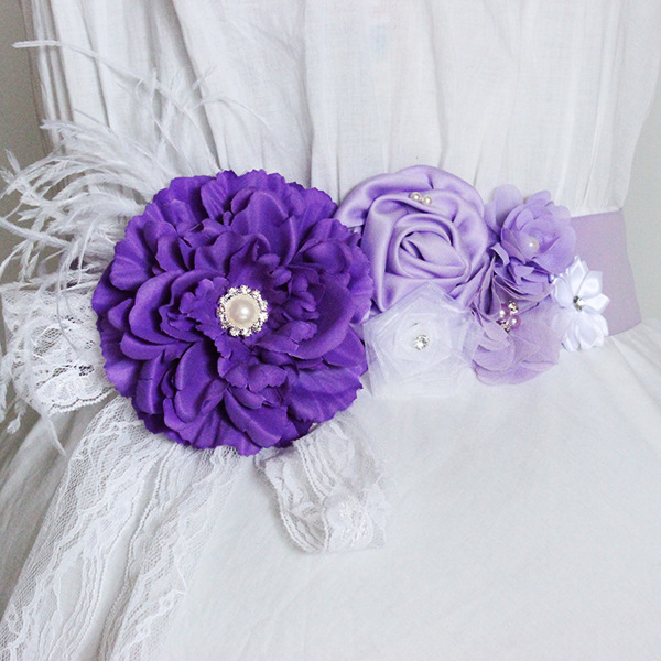 欧美儿童腰带毛布牡丹花雪纺腰带花童腰带 孕妇腰带 摄影道具