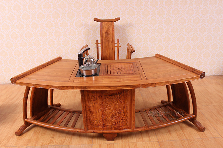 红木办公茶台花梨刺猬紫檀扇形功夫泡茶几新中式家具实木现代茶桌