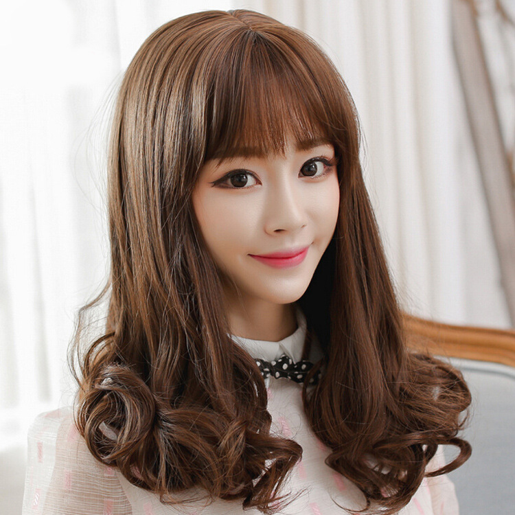 假发梨花头 中长发卷发直发 蓬松修脸空气刘海中长卷发假发女
