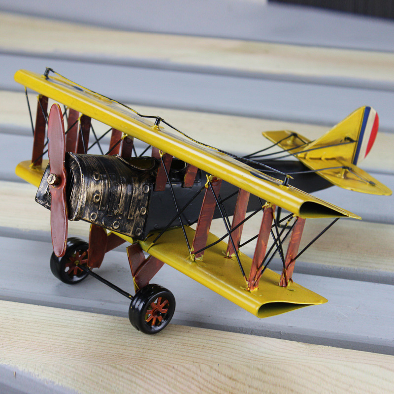 复古双翼战斗飞机铁艺模型摄影道具橱窗陈列摆设装饰简约个性摆件