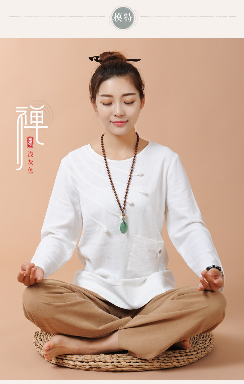 厂家直销2018夏季新品浓惠6067女棉麻瑜伽服运动套装居士服禅修服